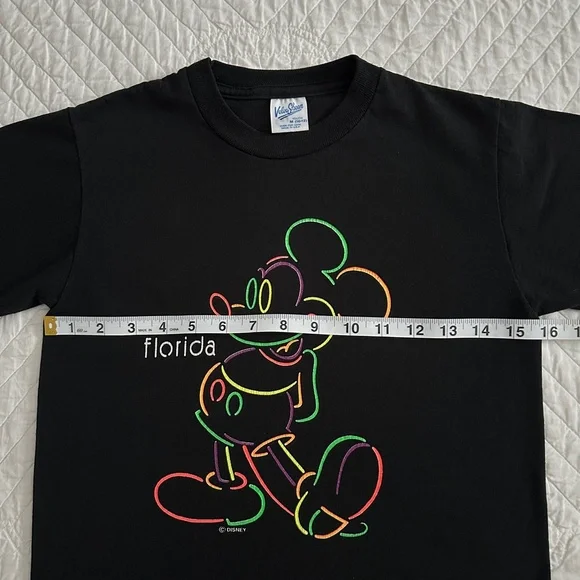 Vintage 90s Velva Sheen Classic Mickey Mouse Disney Florida Neon Graphic T-Shirt - Picture 5 of 8